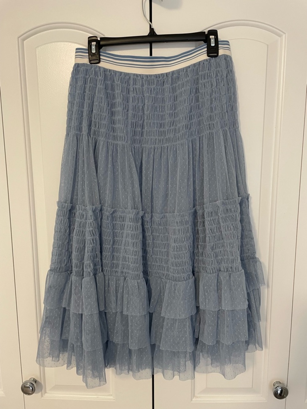 Anthropologie Maeve Tulle Midi Blue Swiss Dot Mesh Skirt Size Medium - Picture 6 of 10